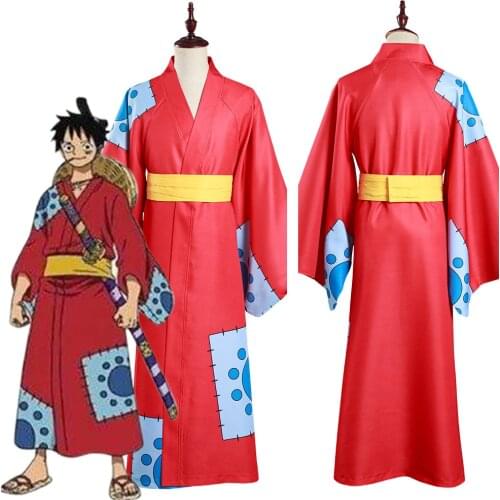 One Piece Wano Country Monkey D. Luffy Cosplay Costume Japanese Kimono Robe Outfits Halloween Carnival Suit