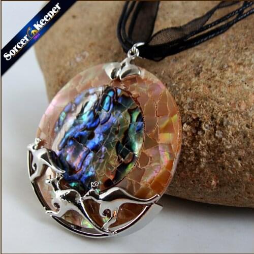 SorcerKeeper Necklace for Women Charms Jewelry Accessories Multicolor Round Natural Abalone Kangaroo Shell Pendant Jewelry SKA25