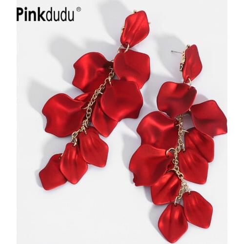 Pinkdudu Fashion Red Rose Flower Petal Drop Earrings Fresh Long Resin Yellow Flower Pendant Earrings for Women Jewelry PD315
