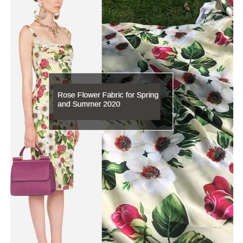 145 x 100cm Rose Flower Digital Floral Printed Dress Pajamas DIY Fabric European and American Brand Gaoding Fashion Material