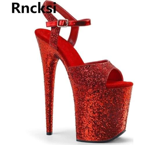 Rncksi 20CM Modern Ankle Straps Sandals Thin Heels Pole Dancing Shoes Platform Walk Show 20CM Super High Heel Peep Toe Sexy