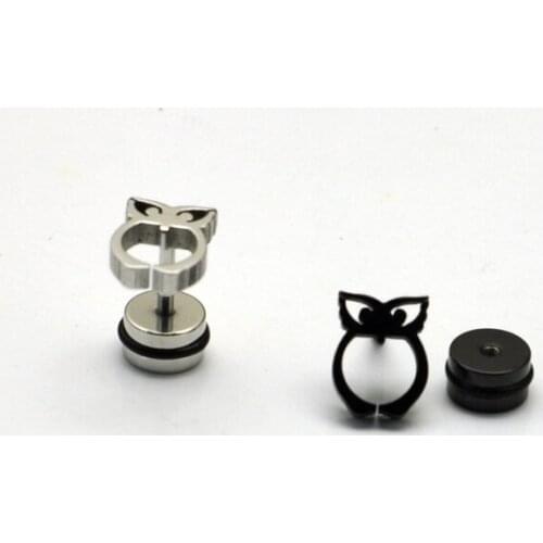 Owl Earring cut out owl stud heterochrosis stainless steel earrings Cute Korean Back Round Free Shipping 16G