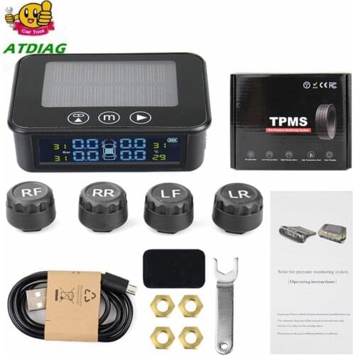 TPMS Solar Power TPMS Car Tire Pressure Alarm Adjustable Monitor Auto Security System Tyre Pressure Temperature Warning new