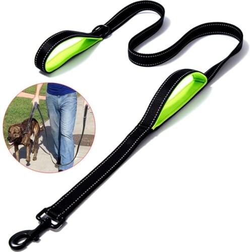 Reflective Dog Leash Rope Nylon Two Handle Small Medium Large Pet Dog Lead Belt Training Durable Walking Running Accessories