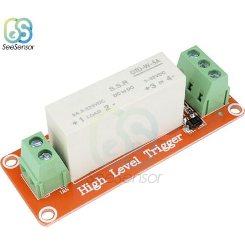 High Level Trigger 1 Channel Solid State Relay Module SSR DC-DC 3-32V to 5-220V 5A For Arduino