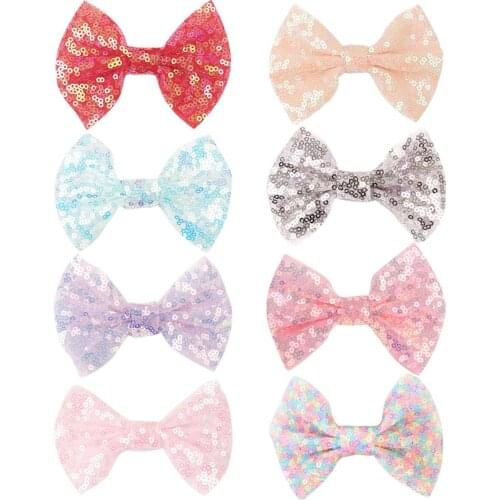 XIMA 8pcs/lot Lovely Girls Rainbow 4inch Sequins Hair Bow Women Shining Alligator Hairpin Party Hairclips Hair Accessories