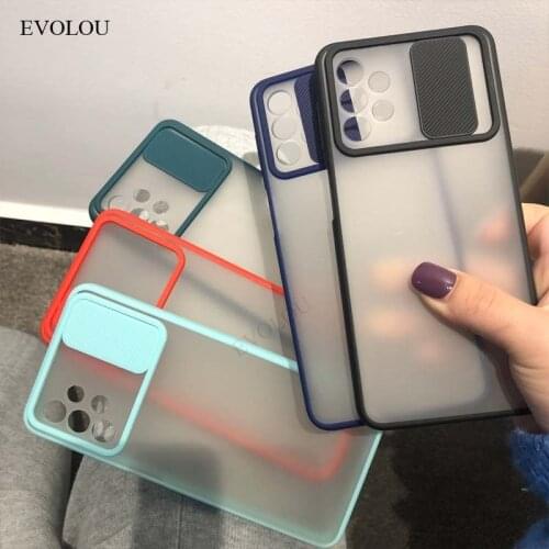 Slide Camera Lens Protect Phone Case For Samsung A32 5G S21 Plus Ultra A42 A21S A72 A52 Note 20 S10 Ultra Case Matte Back Cover