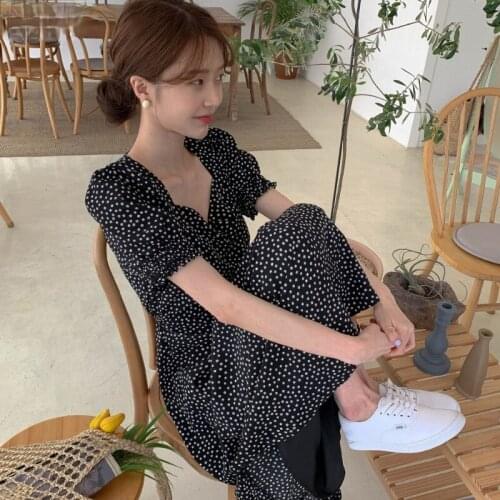 Women Dress Vintage Square Collar Lace Up Vestidos Slim Fit Polka Dot Lantern Sleeve Long Dresses