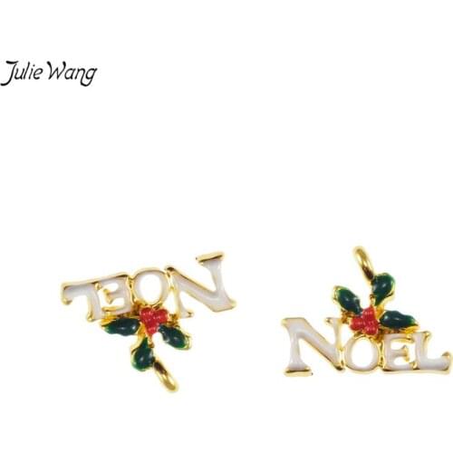 Julie Wang 10PCS Christmas Element Cute Pendant NOEL Letter Gold Color Alloy Base Enamel Charms Making Decoration Accessories