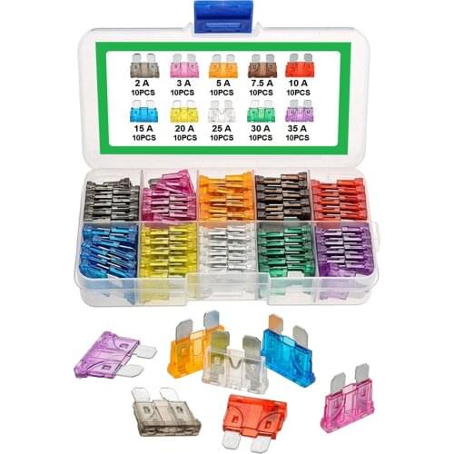 100 Assorted Car Truck Standard Fuses 2, 3, 5, 7.5, 10, 15, 20, 25, 30, 35AMP
