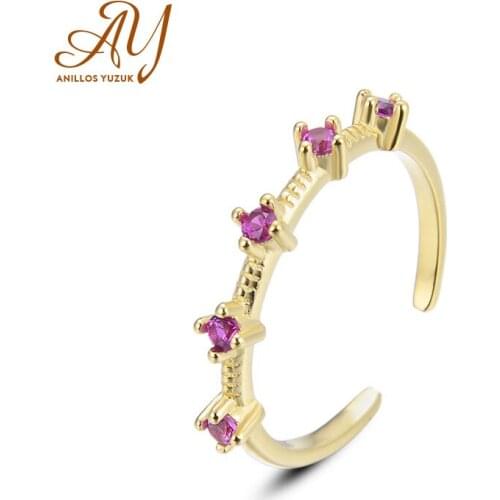 18K Gold Amethyst 925 Sterling Silver High Quality Circle Clear CZ Geometric Stackable Rings For Women Wedding Jewelry Gift