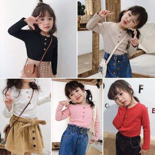 2021 Ins Fashion Children Shirts Girls Ribbed T-shirts 2-10 Years Children Girls T-shirt Cotton Shirts