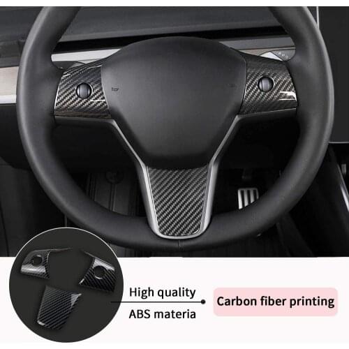 3pcs Carbon Fiber Steering Wheel Trim Cover For Tesla Model3/Y Steering Wheel Protector Trim Decoration Stickers Car Accessories