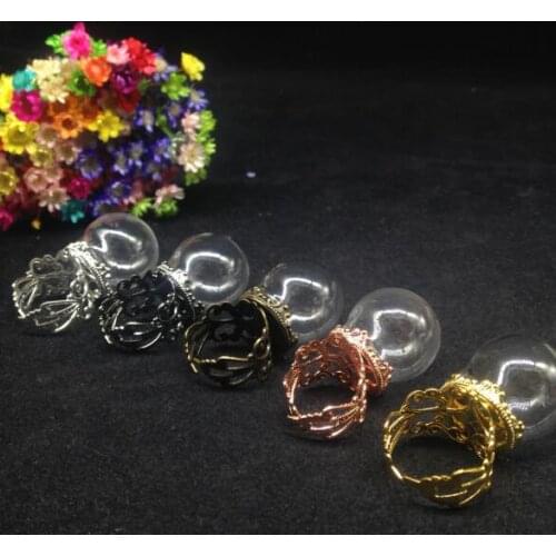 500sets/lot 20*15mm glass globe bubble ring flower base finding set glass global glass vial bottle glass cover dome ring jewelry