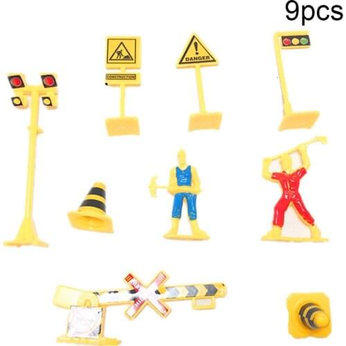 9Pcs English Road Traffic Sign Signage Block Toy DIY Miniature Scene Accessory
