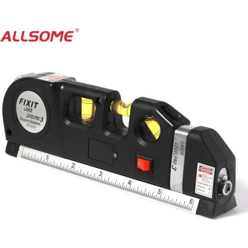 ALLSOME ALLSOME Laser Level Aligner Horizon Vertical Line with Metric 2.5M Ruler Multipurpose Measure Level Laser Black HT533