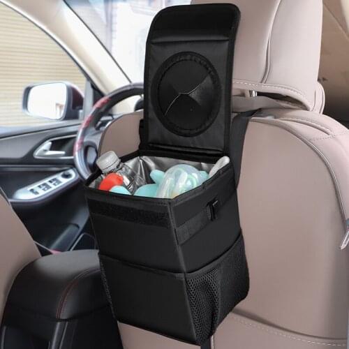 Car Trash Can With Lid And 3 Storage Pocket Leak-Proof Car Organizer Waterproof Car Garbage Can With Car Seat Hook