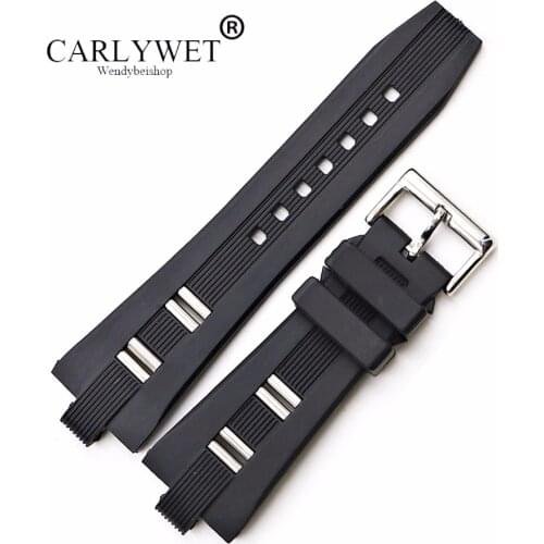 CARLYWET 26 x 9mm Wholesale Black Rubber Watchbands High Quality Silicone Waterproof Replacement Watch Band Strap Belt Buckle