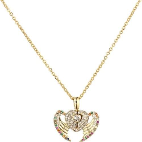 Rainbow Cz angel wings Necklace Pendant Choker Colorful Copper snake chain Necklace Jewelry zircons Accessories gift for Women