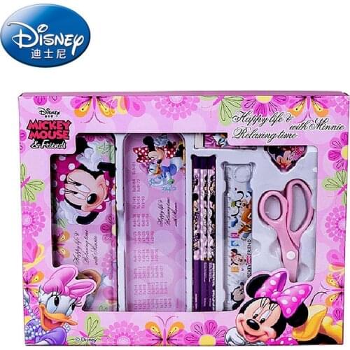 8-piece Disney Mickey set cartoon double-layer stationery box, scissors, pencil sharpener and other writing supplies combo gift