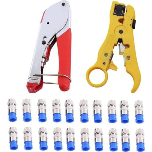 F Head Press Plier Crimping Pliers Coaxial Cable Wire Kit Crimping Tool Crimper Alicate Stripping Spanner Seperator Set