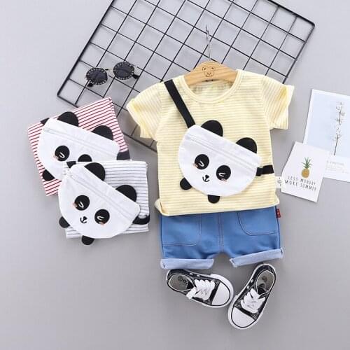 Infant Clothing For Baby Girls Boys Set Sriped Tshirt Cute With Bag+Shorts 2pcs Summer Fashion Wearing Children 1 2 3 4 5 Years