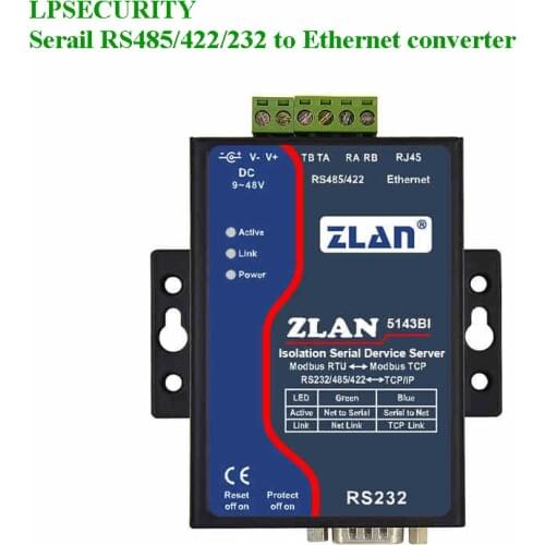 LPSECURITY ZLAN5143BI RS485/232/422 RTU To TCP/IP Modbus Ethernet industial isolation serial device server Ethernet converter