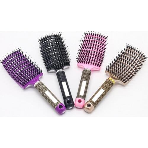 Hair Scalp Massage Comb Bristle & Nylon Hairbrush Wet Curly Detangle Hair Brush with 12pcs Clips for Hairdressing Styling Tools