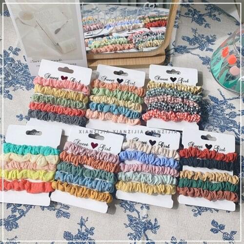Aphrodite 5Pcs/set Vintage Scrunchies Set Satin Elastic Scrunchie Hair Bands Fashion Headband Ponytail Tie Rope Hair Accessories