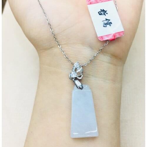 Natural Burmese Emerald jade carving ice bottom Good luck pendant with 925 sterling silver necklace Elegant lady jade clavicle c