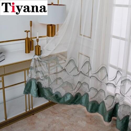New Chinese Classic Luxury Hills Embroidery Tulle For Living Room Bedroom kitchen Sheer Window Curtain Drapes ZH236D