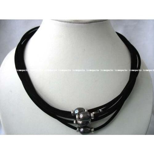 Wholesale 5 strands 18" 12*10mm black egg freshwater pearl necklace