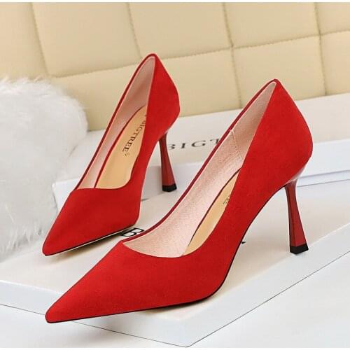 Korean Version of Simple Stiletto High Heel Suede Shallow Mouth Pointed Toe Delicate and Thin Sexy Nightclub High Heels Shoes