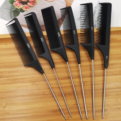 1PC Hot New Professional Black Hard Carbon Cutting Comb Heat Resistant Salon Hair Trimmer Brushes Metal Pin Tail Antistatic Comb