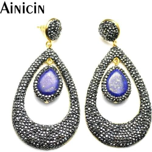 Various Exaggerated Jewelry Black Rhinestone Crystal Paved Water Drop Shape Dangle Fashion Women Earrings Party Gift