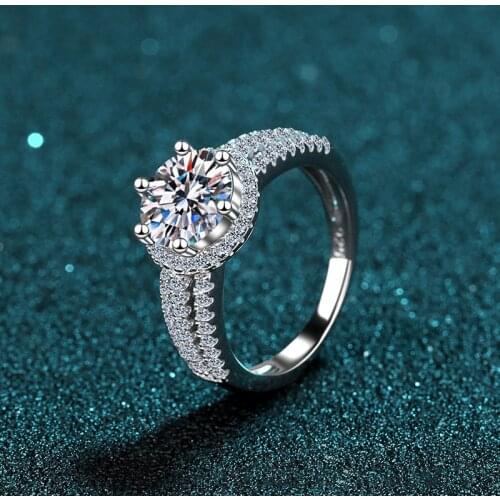 2 Carat 8mm Excellent Cut D Color Pass Diamond Test Round Moissanite 6 Prong Wedding Ring Luxury 925 Silver VVS1 Moissanite Ring