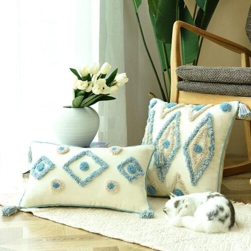 Blue Home Homestay 45x45cm Cushion Ins Wind Morandi Tufted Pillow Cushion Rogo Wind