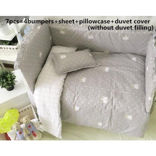 Discount! 6/7pcs Crib Bedding Set 100% Cotton Curtain Crib Bumper Cot Bedding Sets For Baby ,120*60/120*70cm
