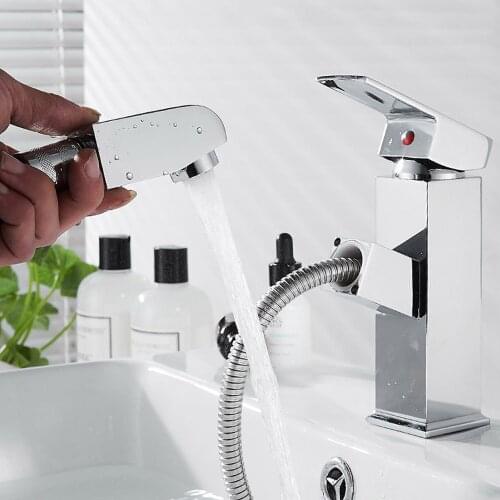 Bathroom Basin Faucet 2 Modes Single Handle Pull Out Spray Sink Tap Hot Cold Water Mixer Crane Deck Mount Home Washbasin Faucets