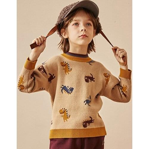 EuerDoDo Childrens Sweater Dinosaur Teen Boy Clothes Autumn Winter Warm Pullover Long Sleeve Baby Sweater Cartoon
