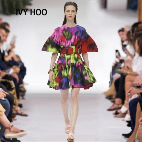 IVY HE Summer Womens Dress 2021 Dazzle Color Camouflage Fashion Design And Color Close Waist Show Thin Foreign Style High Dress