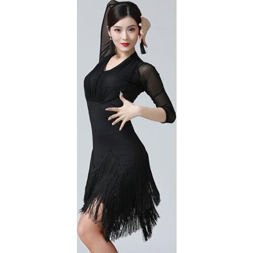 Latin Dance Dress for Women Black Tassel Latin Practice Clothes Dance Costumes Competition Modern Party Ballroom Professional