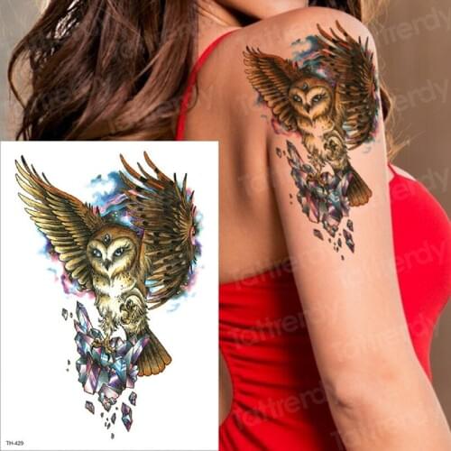 1 Sheet Animal Tattoo Sticker Owl Wolf Tiger Cool Pattern Temporary Tattoos Waterproof Body Art Tattoo Watercolor Tatoo Men Arm