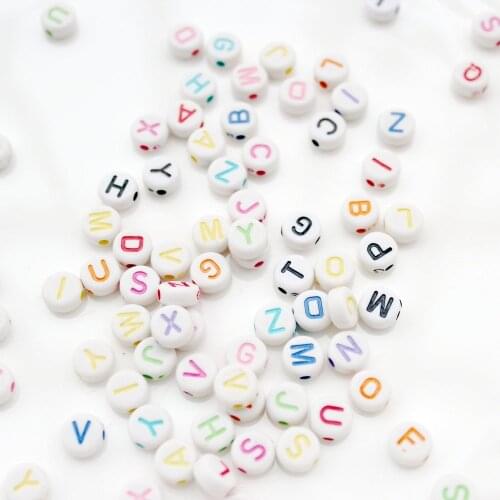 100pcs Alphabet Rainbow quality white Flat Round Acrylic Beads, Alphabet Beads, Letter loose letter bead 7mm