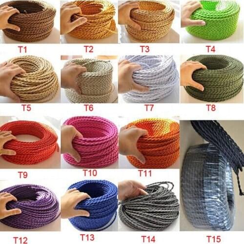 2*0.75mm Vintage Rope Textile Wire Twisted Cable Braided Electrical Wire Retro Pendant Light Lamp Line Vintage Lamp Cord