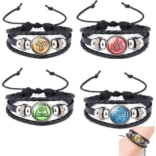 2021 anime Avatar The Last Airbender charm bracelet leather glass bracelet Water fire earth air elements symbol bracelet cosplay