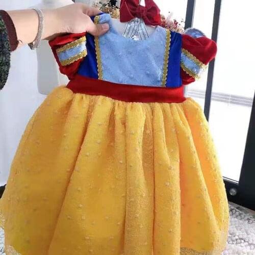 3PCS Spring Autumn Spanish Lolita Party Snow White Princess Dress For Bady Girls Short Sleeves Ball Gown Party Cosply Clothes