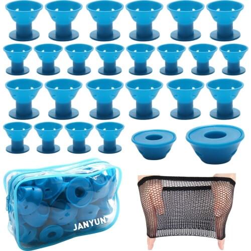 40 Pcs Blue Magic Silicone Hair Curlers with Bag and Hairnet Soft Rubber Magic Hair Care Rollers No Heat No Clip for Curlers