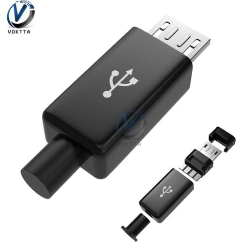 5pcs/lot Mini Micro USB Male Plug Connector Kit DIY Connector Male Plug Socket Black with Covers