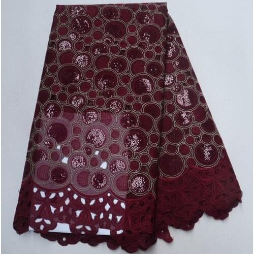 5yards/pc) high quality handcut African organza lace fabric in wine red with shining sequins embroidery for party dress OP87